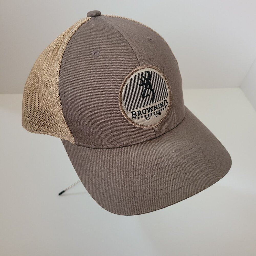 Browning Buckmark Logo Mesh Back Flex Fit Baseball Cap Brown Tan